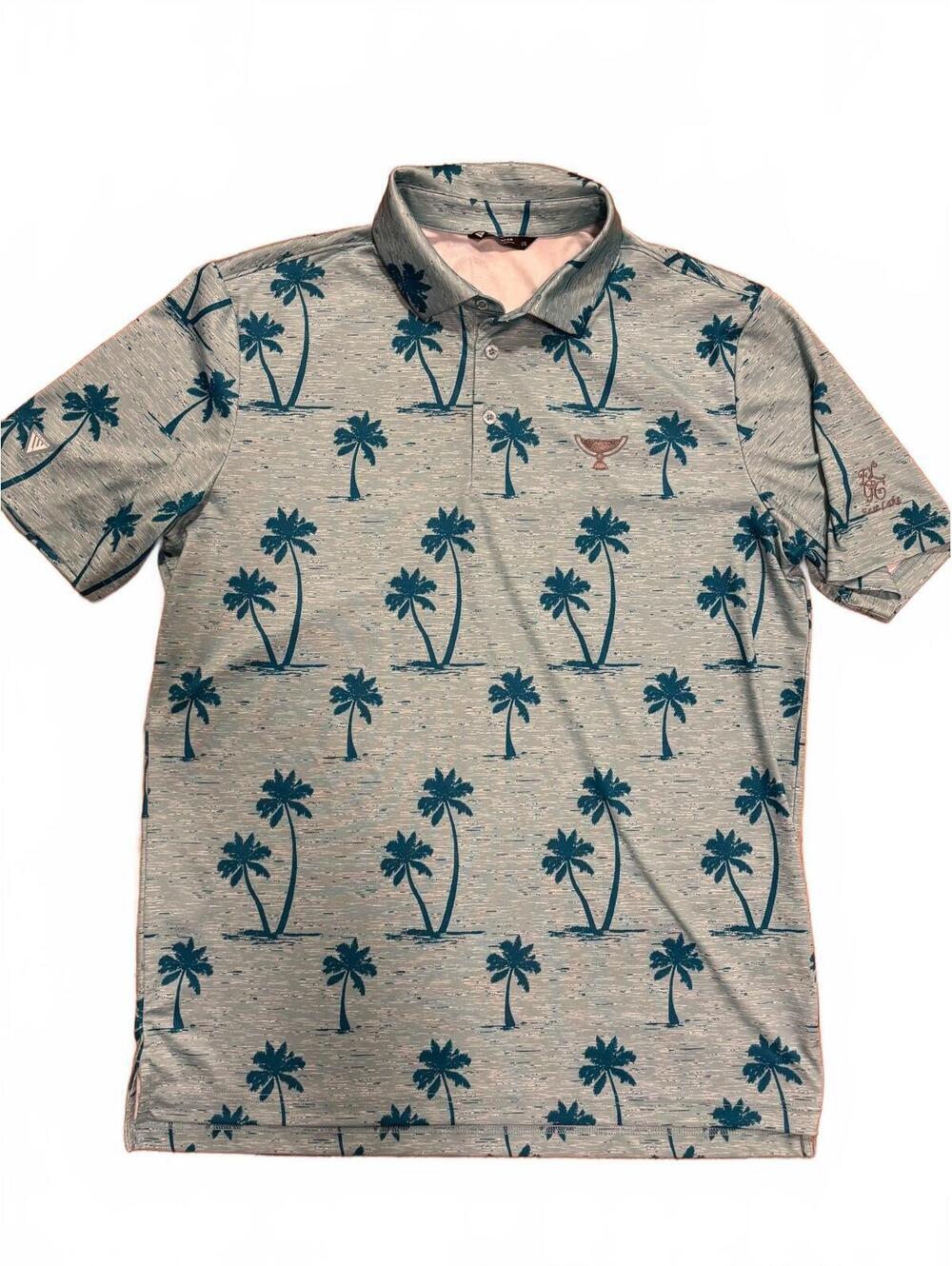 Levelwear Men's Large Polo Shirt Blue Palm Tree Print East Lake Embroidery